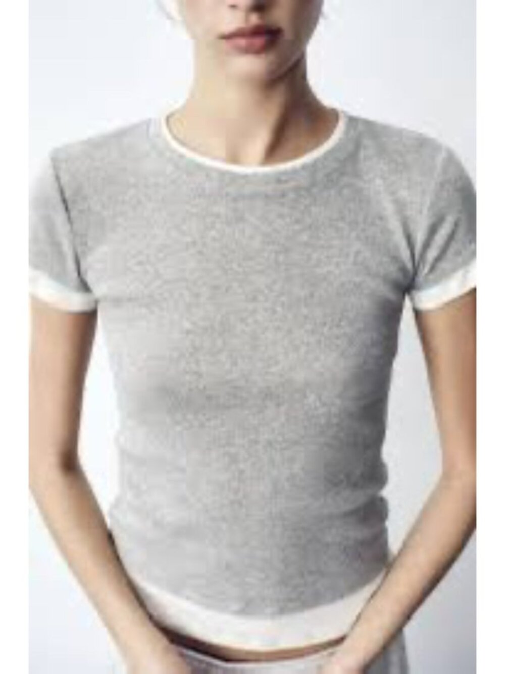 ZARA Sand Marl Layered Effect Short Sleeve T-Shirt Fitted Tee Women's Size Small - Picture 5 of 6